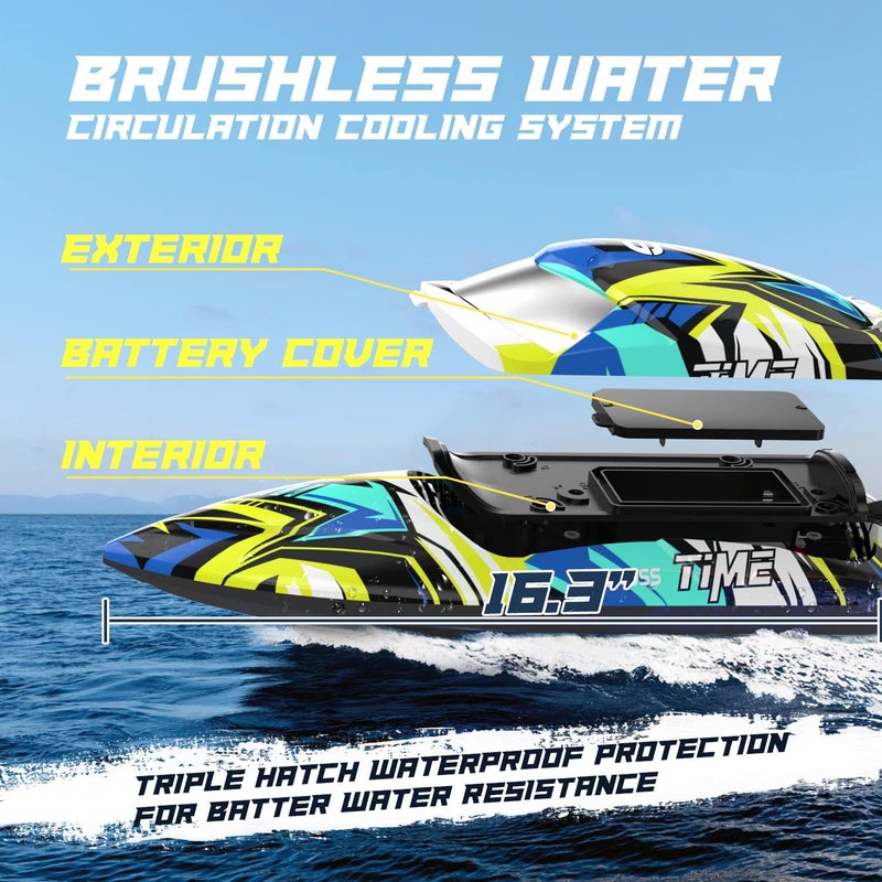 DEERC Brushless Remote Control Boat, 30+ mph Self-Righting RC Boat Racing for Pool & Lake, Full Proportional 2.4Ghz Fast Summer Water Toy with LED Light for Adults & Kids - Image 4